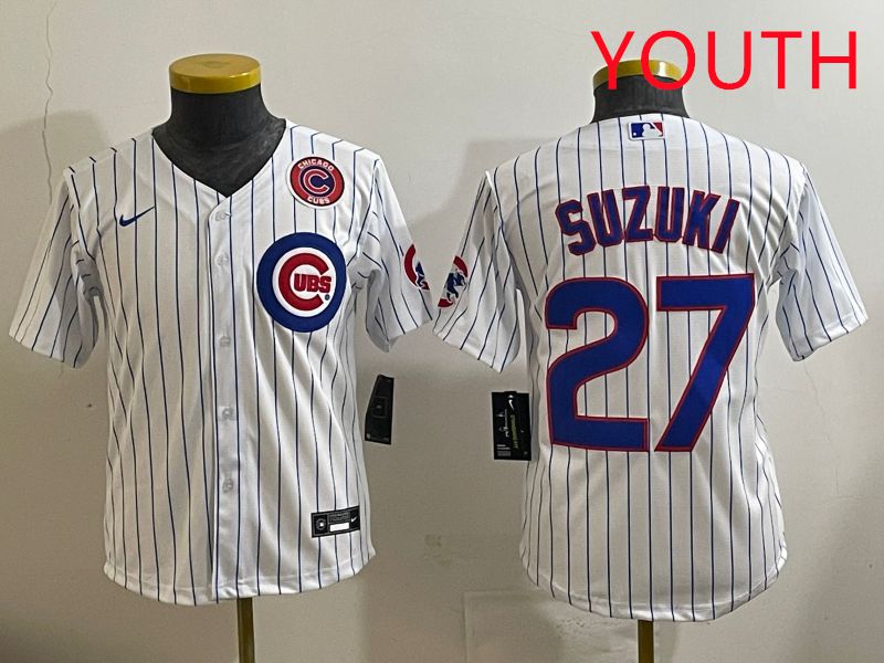 Youth 2025 Chicago Cubs #27 Suzuki White Stripe Game Nike MLB Jersey style 6